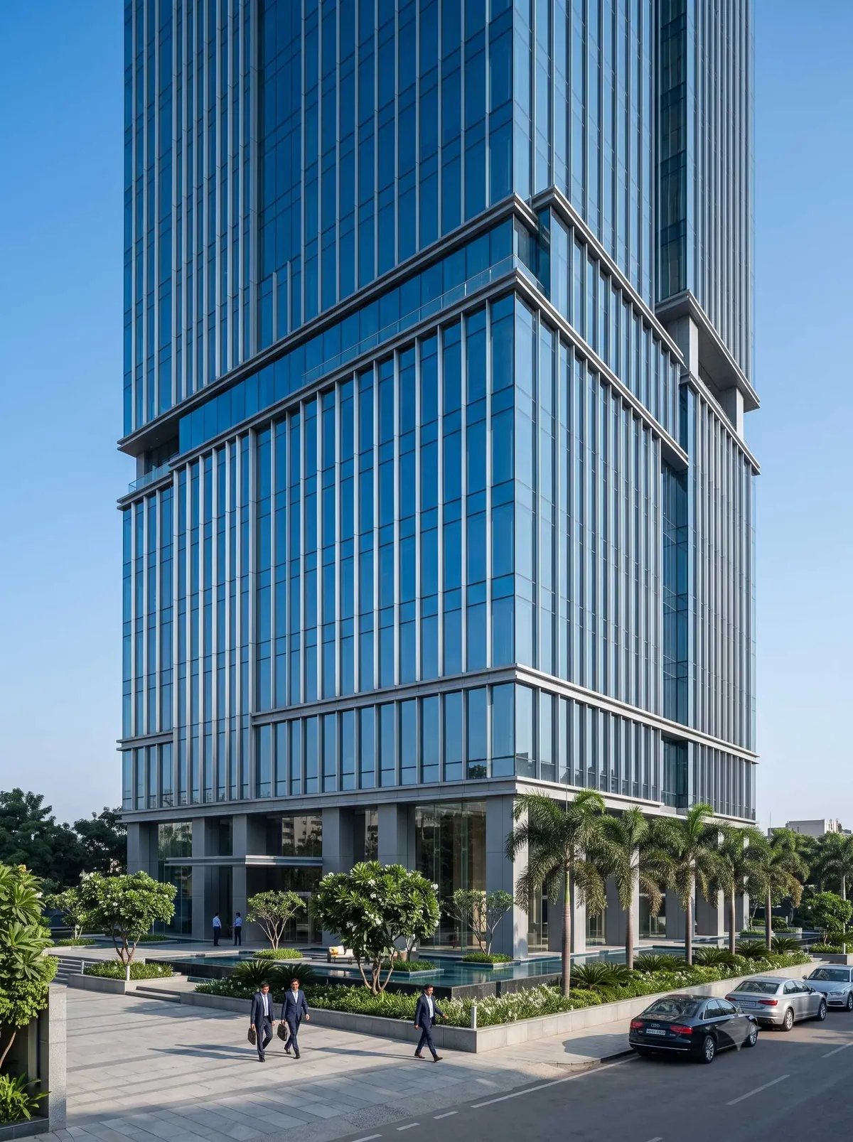 Sleek glass and steel commercial office tower
